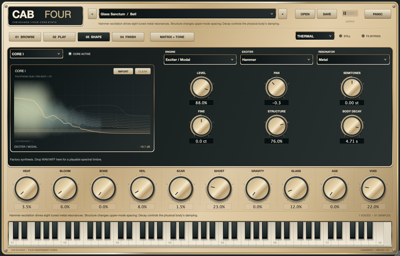 CAB FOUR native core-editing view with independent synthesis and tuning controls.